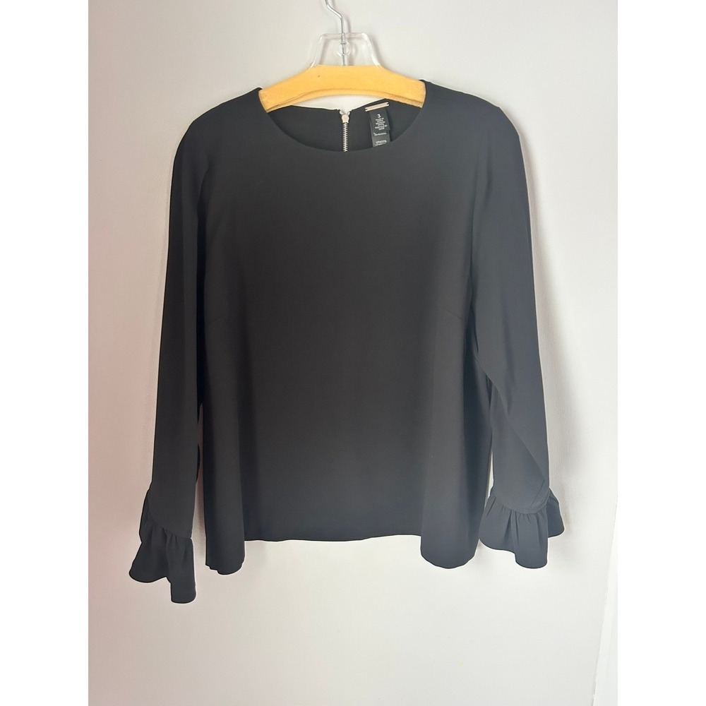 Chicos Black Label Womens Black Bell Sleeve Zipper Blouse Top Size 3